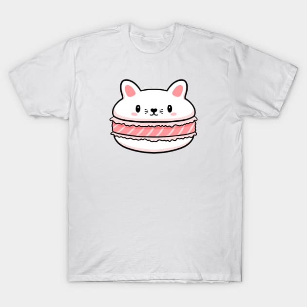 Cat Macaron Kawaii Frech Dessert T-Shirt by Trippycollage